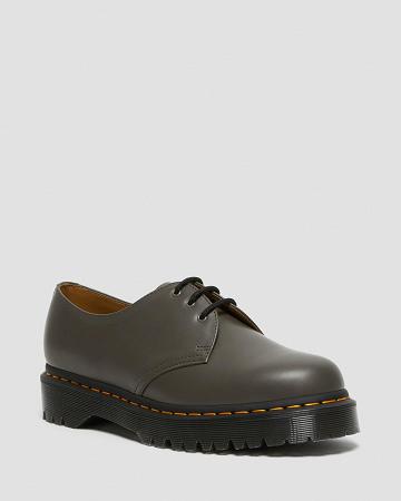 Dr Martens 1461 Bex Smooth Læder Oxford Sko Dame Khaki Grå | DK 341PJJ